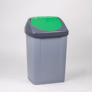 Waste bin with push down lid, 430x370x730 mm, 60 L, grey/green