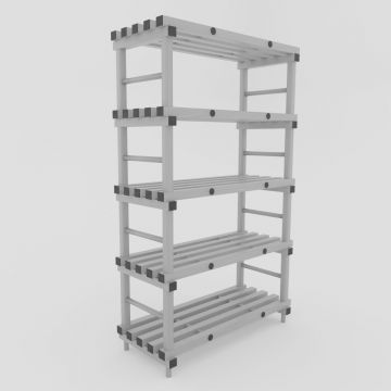 Hygiënisch kunststof opbergrek, 1000x500x1770 mm, met 5 schappen, grijs