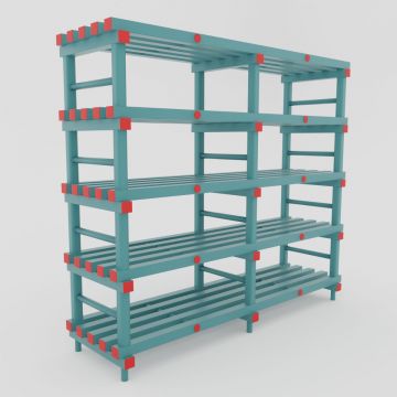 Hygiënisch kunststof opbergrek, 1500x400x1770 mm, met 5 schappen