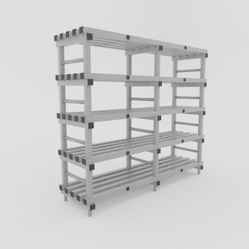 Hygiënisch kunststof opbergrek, 1500x500x1770 mm, met 5 schappen