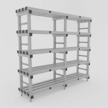 Hygiënisch kunststof opbergrek, 2000x400x1770 mm, met 5 schappen, grijs