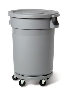 Round waste container, 120 l, 460x570x820 mm with clamp lid, on wheels, grey