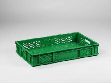 Stackable crate for fruit and vegetables 600x400x100 mm, perforated, green