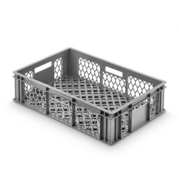 Stackable Euronorm crate 33L, 600x400x171 mm, perforated, light grey
