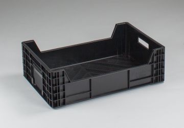 Kunststof euronorm teeltkrat, 60x40x18cm dichte wanden, zwart