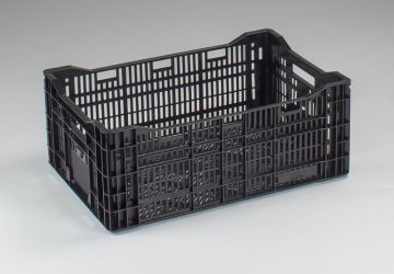 Plastic euronorm agri crate, 600x400x230 mm, stackable, perforated, black