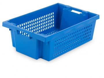 Draaistapelbak, 35 liter, 600x400x200mm geperforeerde bodem en wanden, blauw