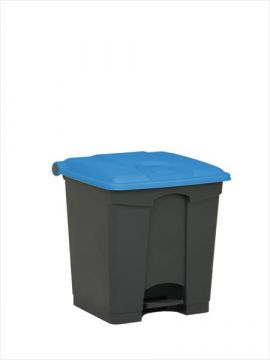 Kunststof afvalbak met pedaal 400x400x430 mm, 30 liter, grijs/blauw