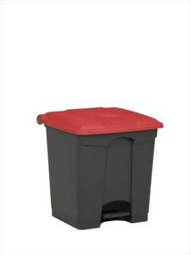 Kunststof afvalbak met pedaal 400x400x430 mm, 30 liter, grijs/rood