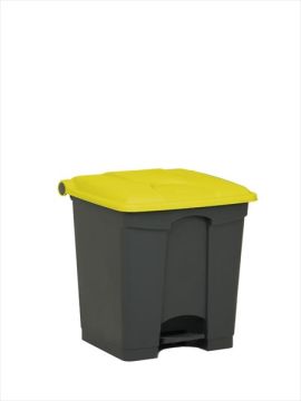 Kunststof afvalbak met pedaal, 400x400x430 mm, 30 liter, grijs/geel