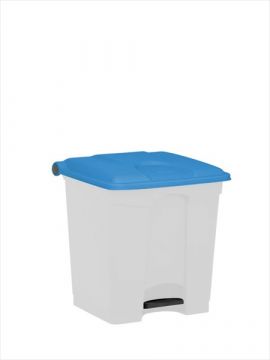 Kunststof afvalbak met pedaal, 400x400x430 mm, 30 l. wit/blauw