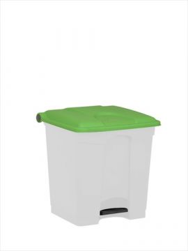 Kunststof afvalbak met pedaal 400x400x430 mm, 30 l. wit/groen