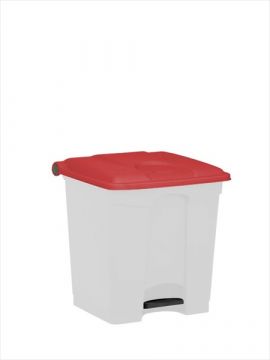 Kunststof afvalbak met pedaal 400x400x430 mm, 30 l. wit/rood