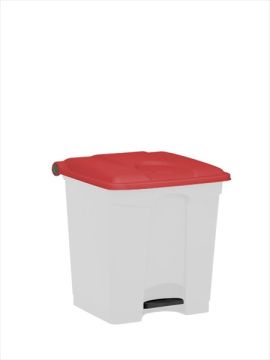 Wastebin wit pedal 400x400x430 mm, 30 L, white-red