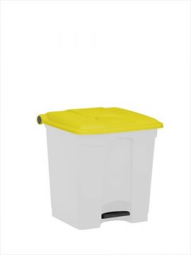 Kunststof afvalbak met pedaal 400x400x430 mm, 30 l. wit/geel