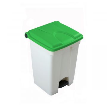 Kunststof afvalbak met pedaal 410x400x600 mm, 45 l. wit/groen