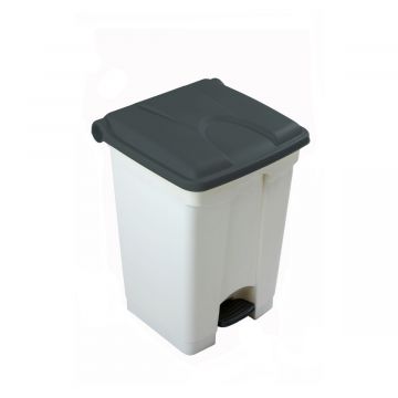 Kunststof afvalbak met pedaal 410x400x600 mm, 45 l. wit/grijs