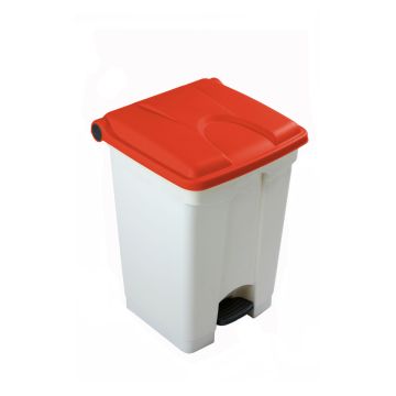 Kunststof afvalbak met pedaal 410x400x600 mm, 45 liter, wit/rood