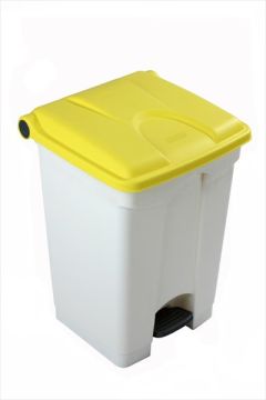 Kunststof afvalbak met pedaal 410x400x600 mm, 45 liter, wit/geel