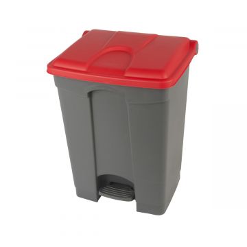 Kunststof afvalbak met pedaal 500x410x670 mm, 70 l. grijs/rood