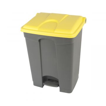 Kunststof afvalbak met pedaal 500x410x670 mm, 70 l. grijs/geel