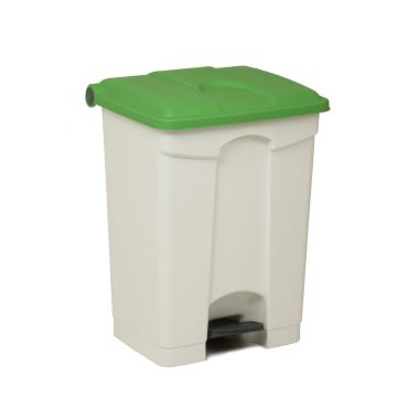 Kunststof afvalbak met pedaal 500x410x670 mm, 70 liter, wit/groen