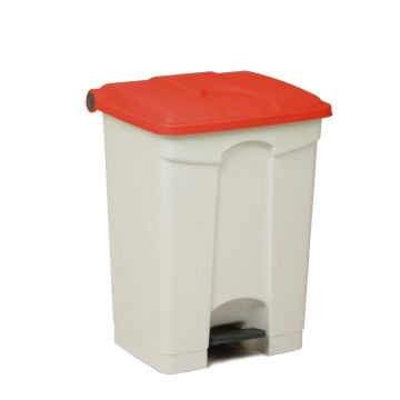 Kunststof afvalbak met pedaal 500x410x670 mm, 70 l. wit/rood