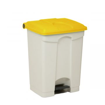 Kunststof afvalbak met pedaal 500x410x670 mm, 70 l. wit/geel