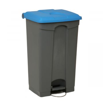 Kunststof afvalbak met pedaal 500x410x820 mm, 90 liter, grijs/blauw