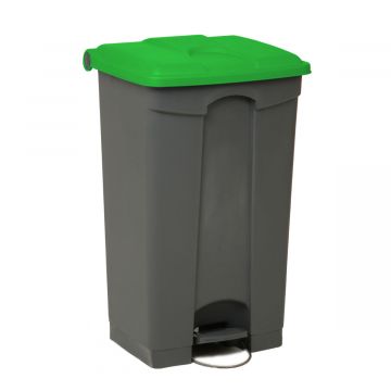 Kunststof afvalbak met pedaal 500x410x820 mm, 90 l. grijs/groen