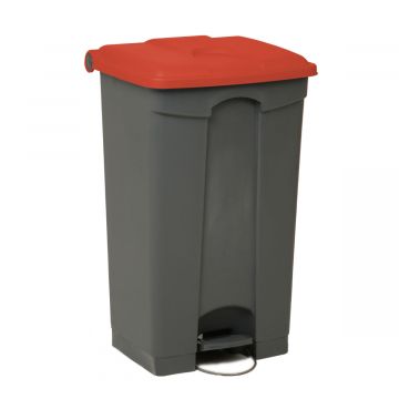 Kunststof afvalbak met pedaal 500x410x820 mm, 90 l. grijs/rood