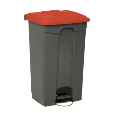 Wastebin with pedal 500x410x820 mm, 90 L, grey-red