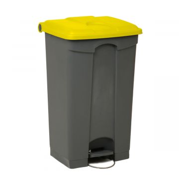 Kunststof afvalbak met pedaal 500x410x820 mm, 90 l. grijs/geel