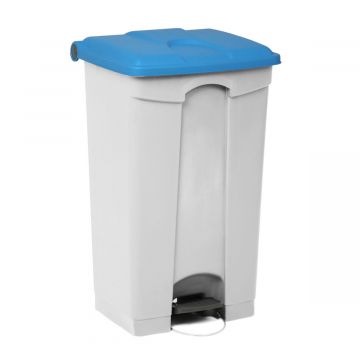 Kunststof afvalbak met pedaal 500x410x820 mm, 90 l. wit/blauw