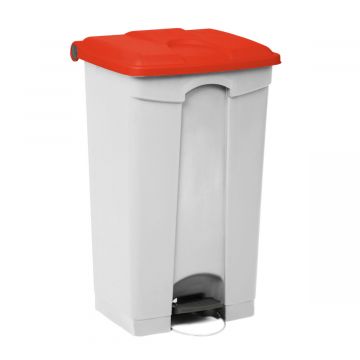 Kunststof afvalbak met pedaal 500x410x820 mm, 90 l. wit/rood