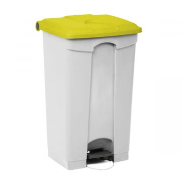 Kunststof afvalbak met pedaal 500x410x820 mm, 90 l. wit/geel
