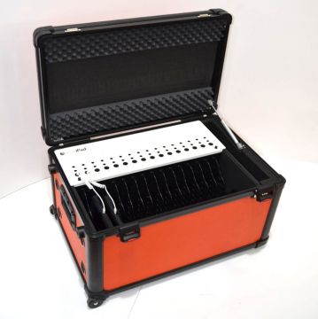 Charging transport case with dividers for 16 tablets