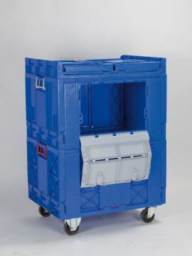 Foldable bin on wheels with top frame with lockable aperture 183 l. 800x600x1050 mm blue