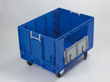 Foldable bin with lockable aperture on wheels 183 l. 800x600x1050 mm blue
