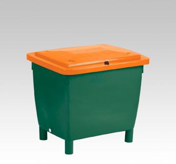 Kunststof zand-zout kist 210 ltr. groen met oranje scharnierdeksel