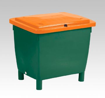 Kunststof zand-zoutstrooibox, 945 x 725 x 830 mm, 400 l. groen/oranje