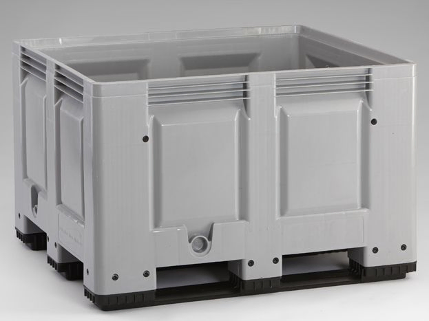 Kunststof palletbox op 3 sleden, 1200x1000x790 mm, 670 l. grijs