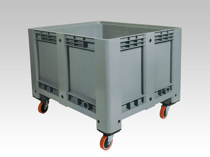 Palletbox 610 liter, 1200x1000x885 mm op 4 wielen lichtgrijs