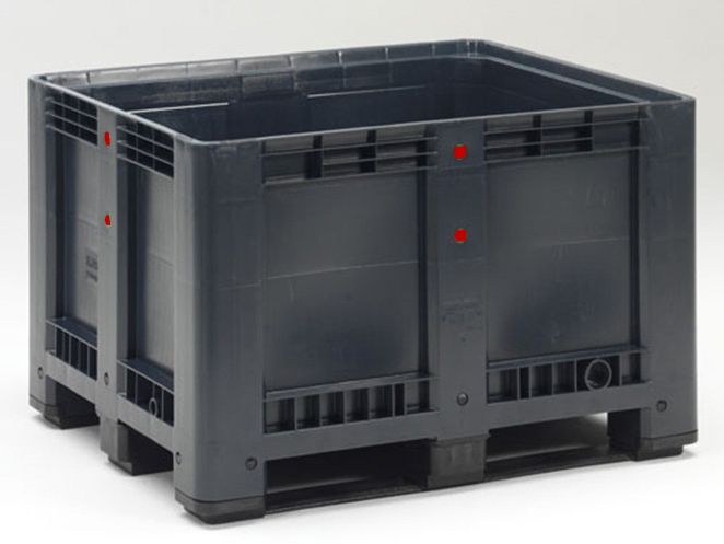 Kunststof palletbox op 3 sleden, 1200x1000x780 mm, 610 liter, recycle PE
