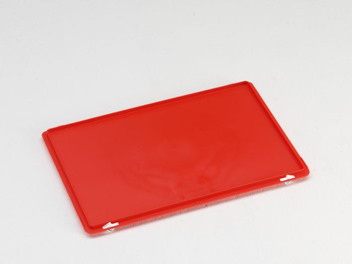Kunststof euronorm scharnierdeksel 600x400 mm met snapsluitingen, rood