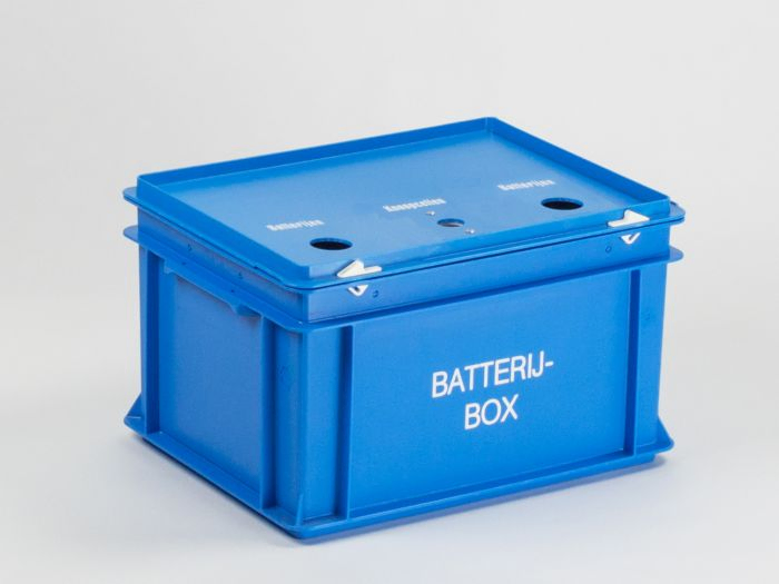 Batterijbox 20 liter, 400x300x235 mm, drie inwerpopeningen 