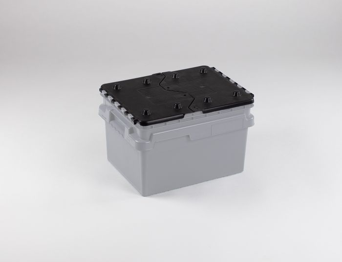 Distributiebak, 400x300x264 mm, 21 liter, met 2-delig scharnierdeksel op korte zijde