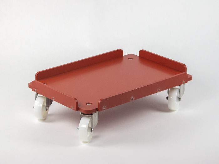 Onderzetwagen 600x400x200 mm met 4 inox zwenkwielen waarvan 2 met rem, bruin