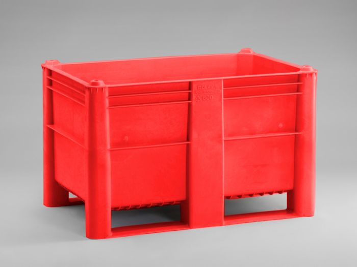 Hygiëne palletbox 1200x800x760 mm, 520 liter, met 2 sleden, rood