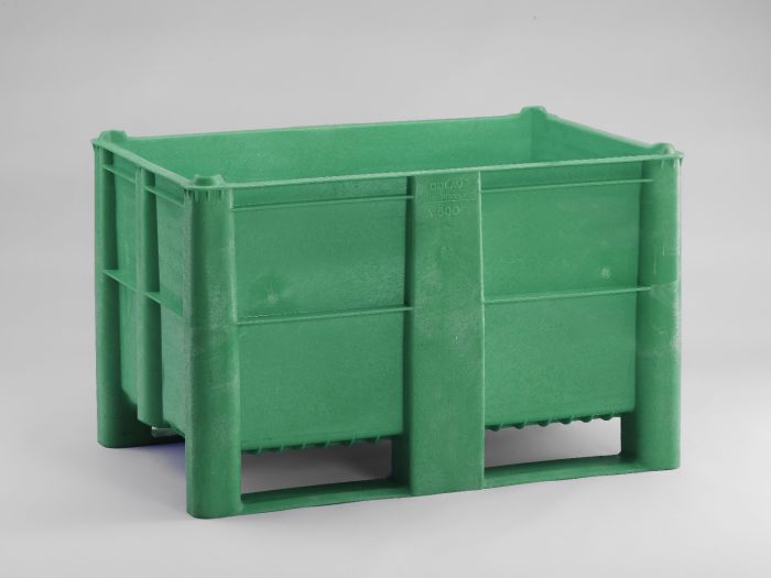 Hygiëne palletbox 1200x800x760 mm, 520 liter, met 2 sleden, groen